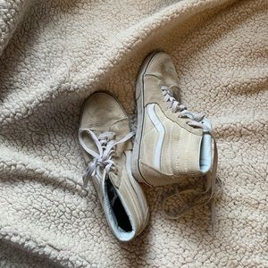 High top cream vans with white stripe